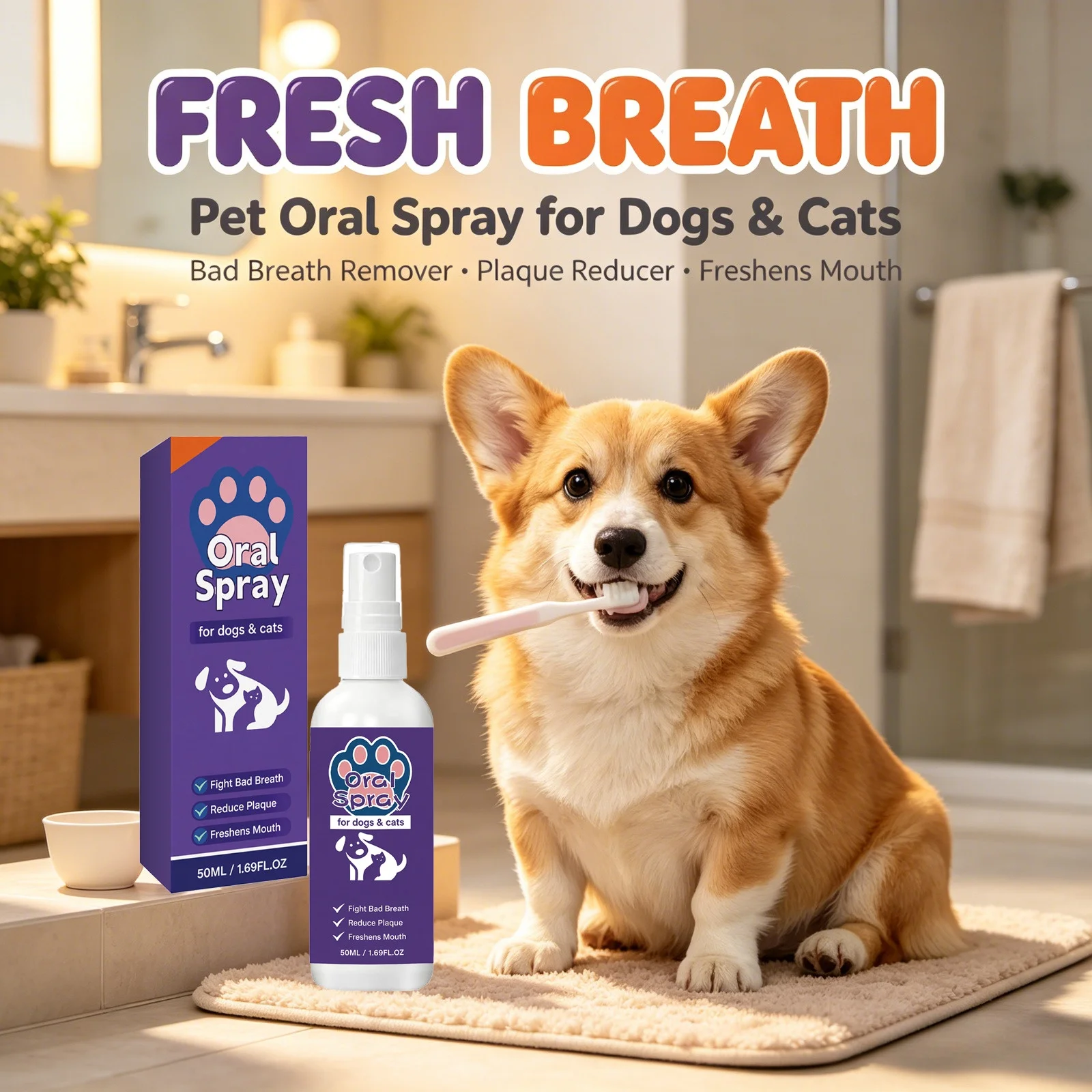 Pet Oral Spray Dog Cat Teeth Cleaning Bad Breath Remover Freshen Breath Tartar Plaque Remove No Brushing Pet Dental Care Spray