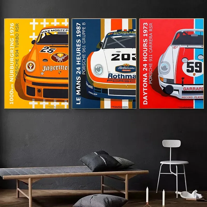 24 Stunden Le Mans 917 Kh Bucht 911 Carrera Rsr 961 Renn Plakat Druck Leinwand Malerei Haupt Dekoration Wand Kunst  Wohnzimmer