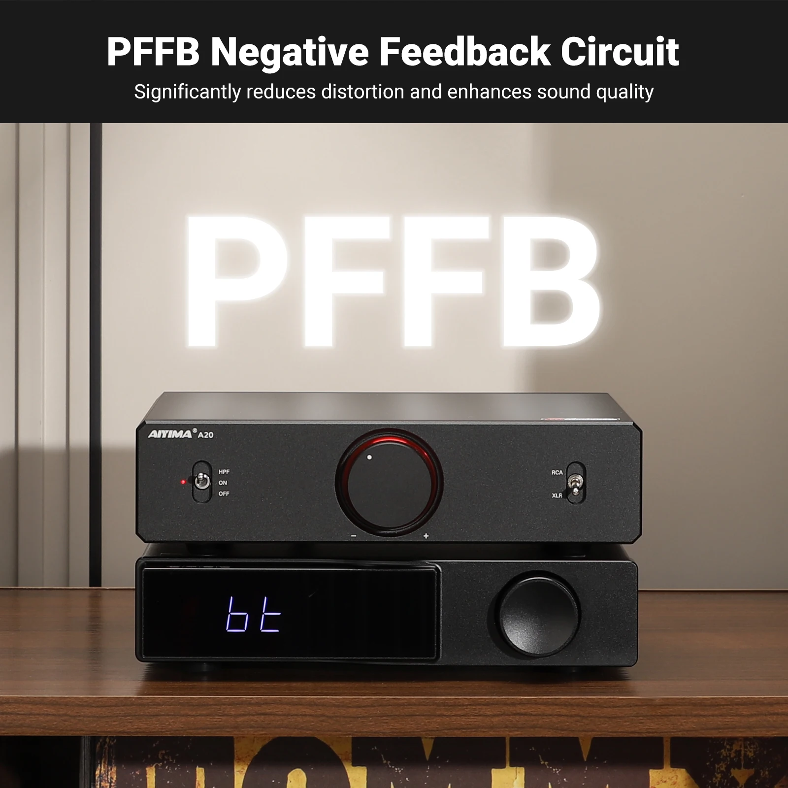 AIYIMA A20 PFFB مضخم طاقة ستيريو TPA3255 HiFi 2.0 Audio Amp 300Wx2 مع XLR/RCA مدخل متوازن بالكامل HPF مرشح تمرير عالي