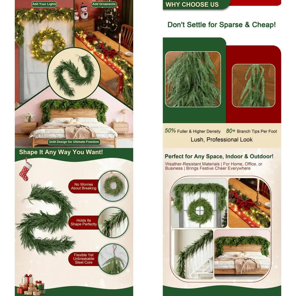 

Искусственная рождественская гирлянда, зелень без литра 24 фута для дверей, мантии, камина, украшения лестницы, в помещении и на открытом воздухе