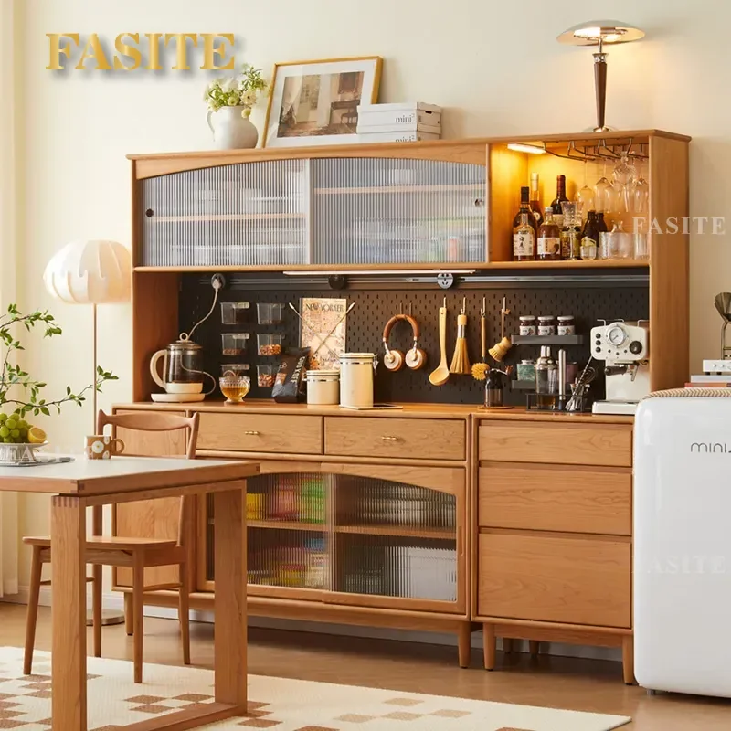 Nordic Cherry Wood Sideboard Cabinet Simple Dining Room Storage Buffet Server Kitchen Living Room Wall Unit Japanese Tea Cup