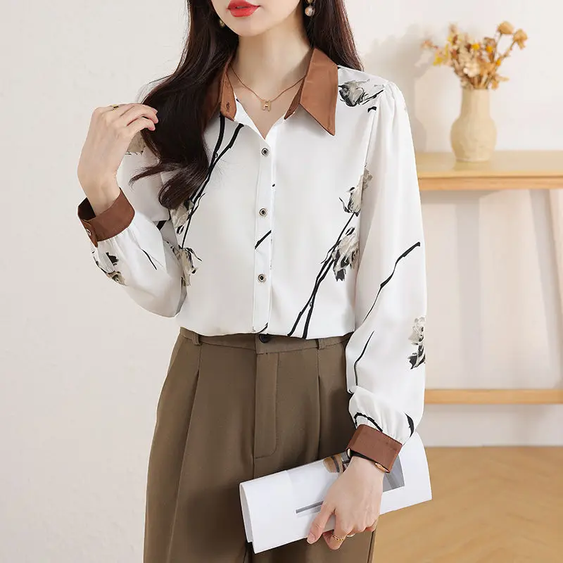 Spring Autumn New Fashion Turn-down Collar Long Sleeve Printing Blouses Women\'s Clothing Korean All-match Loose Button Shirts