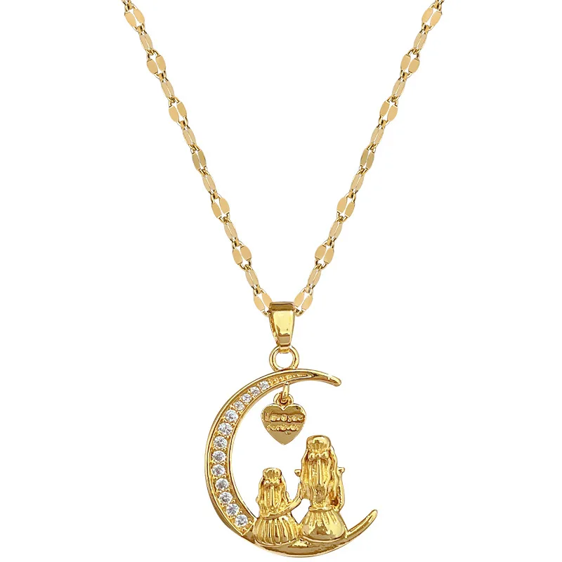 DIEYURO 316L Stainless Steel Fashion Exquisite Charm Looking At The Bright Moon Heart Necklace Trend Clavicle Chain Jewelry Gift