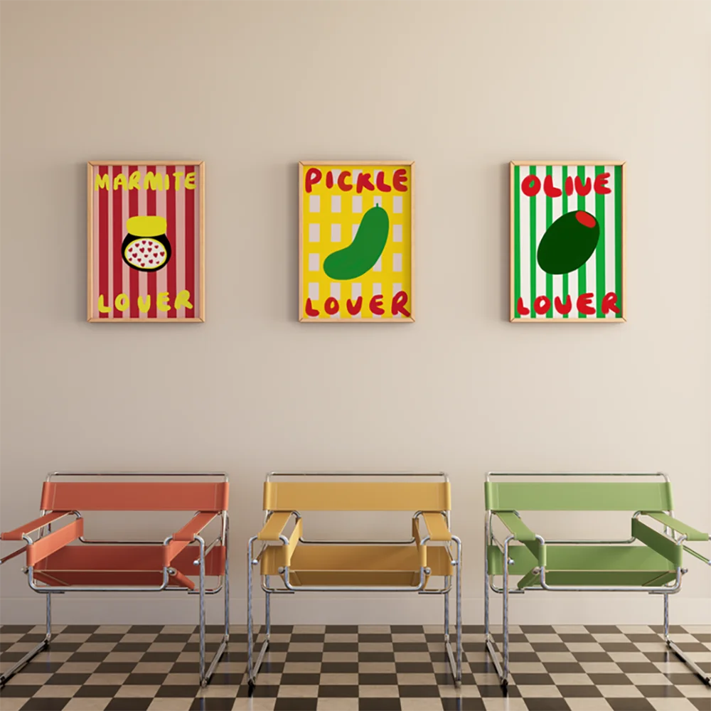 Aesthetic Retro Kitchen Olive Marmite Pickle Lover Trendy Poster Prints Canvas Painting Wall Art Picture Cafe Dining Room Decor