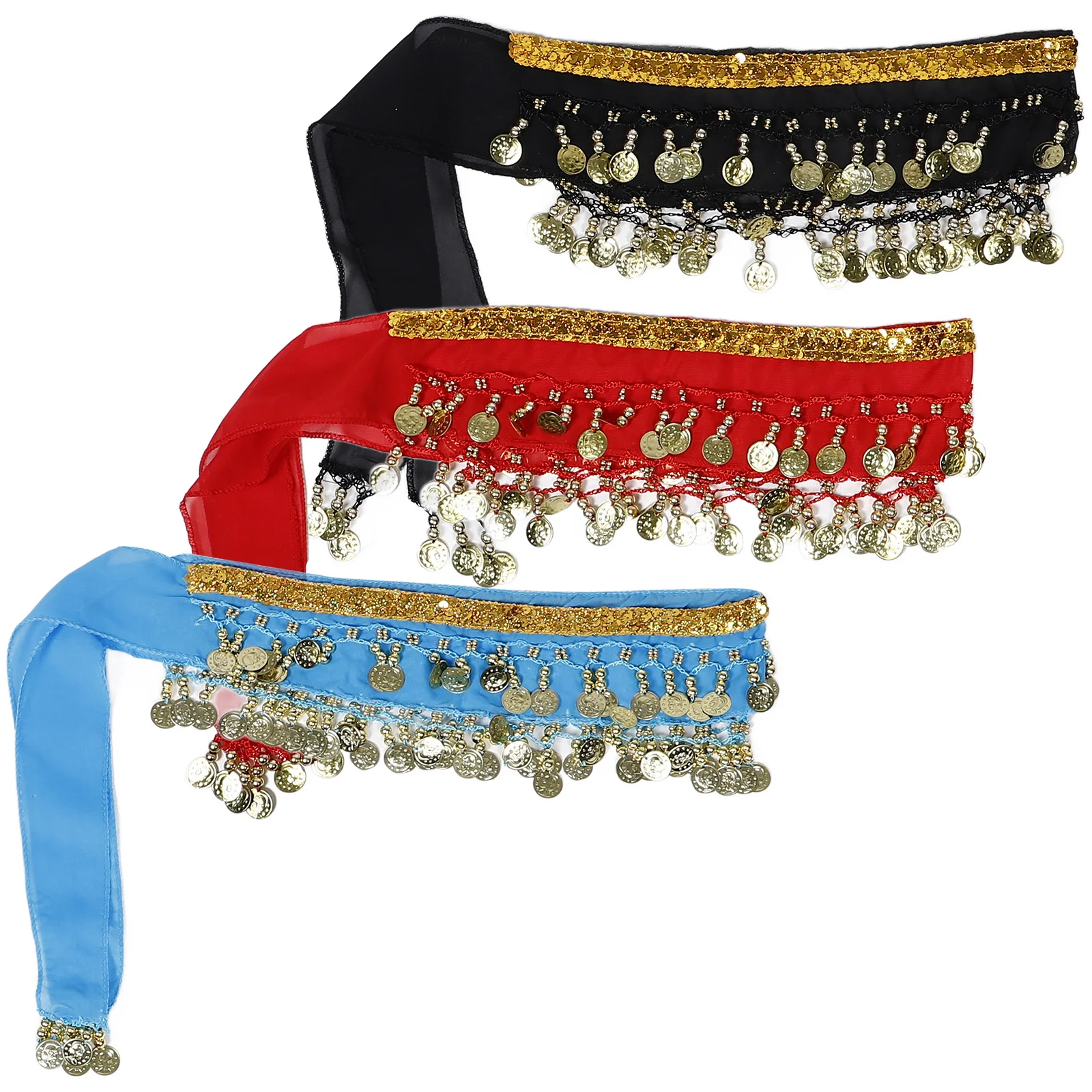 

3pcs Belly Dance Hip Scarf With Bling Sequins Coins Wrap Performance Accessory For Women Sparkle Tassel Skirt Rave Party Outfit