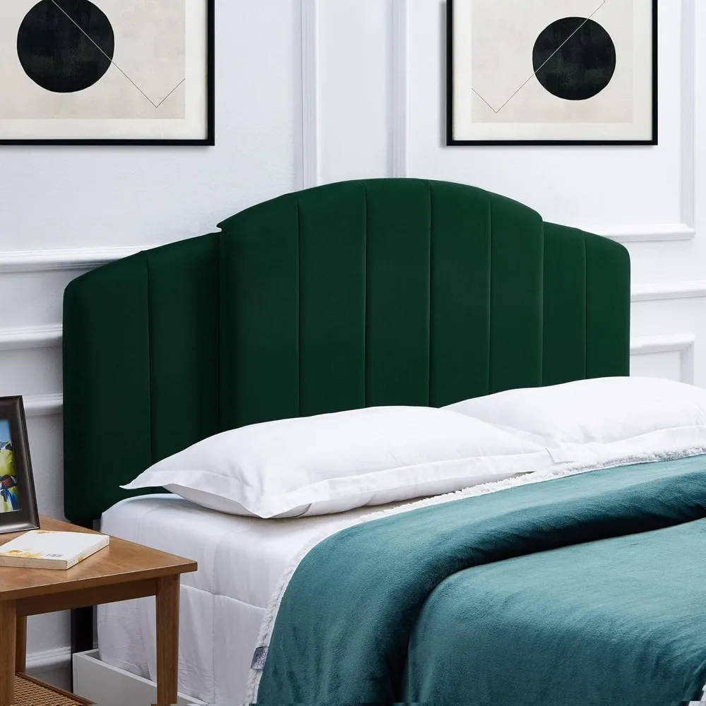 Headboard Velvet Upholsted Curved Top Design Full/Queen/King Size 3 in 1,Heights From 37 To 49 Inch Adjustable Emerald Green