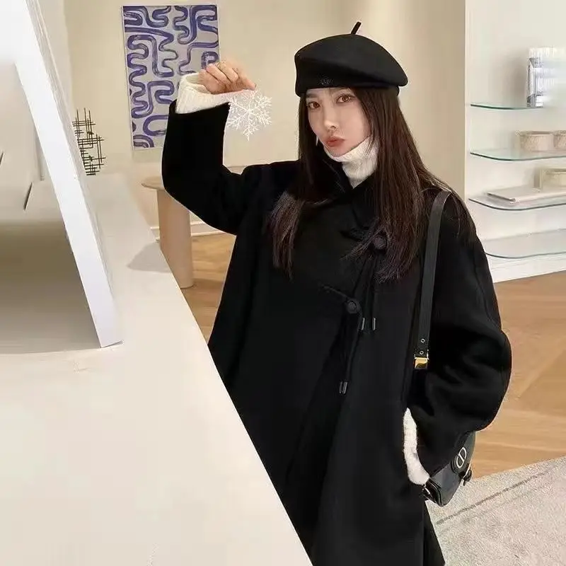 Loose Woolen Coat for Women's New Korean Version Design Sense Niche High-end Medium and Long Woolen Coat for Women Exquisite