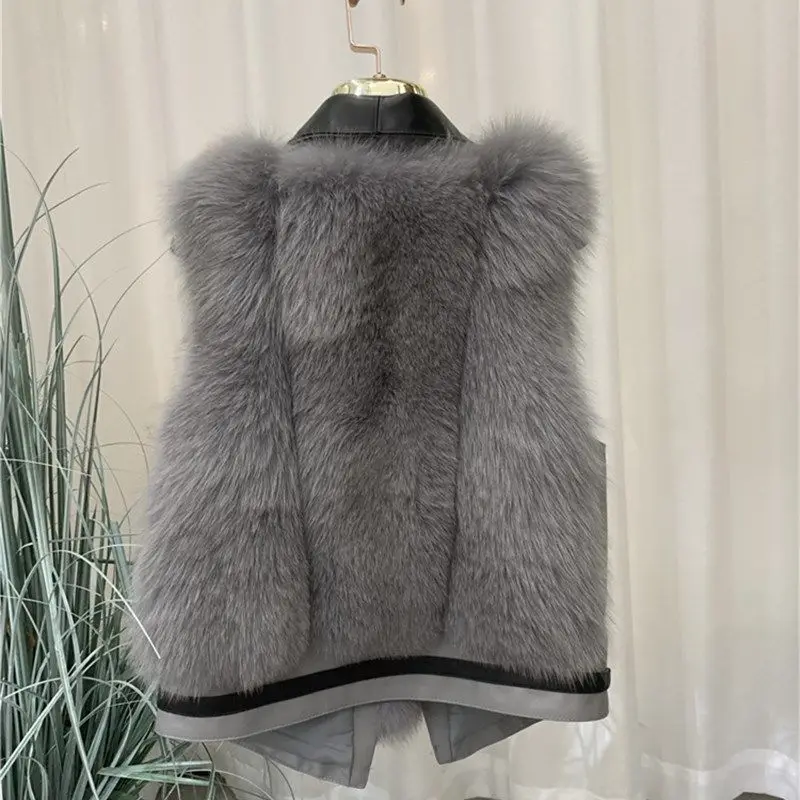 2023 Women Autumn Winter New Faux Fox Fur Vest Coat Female Lapel Sleeveless Jackets Ladies Slim Fit Imitation Fur Waistcoat Y465