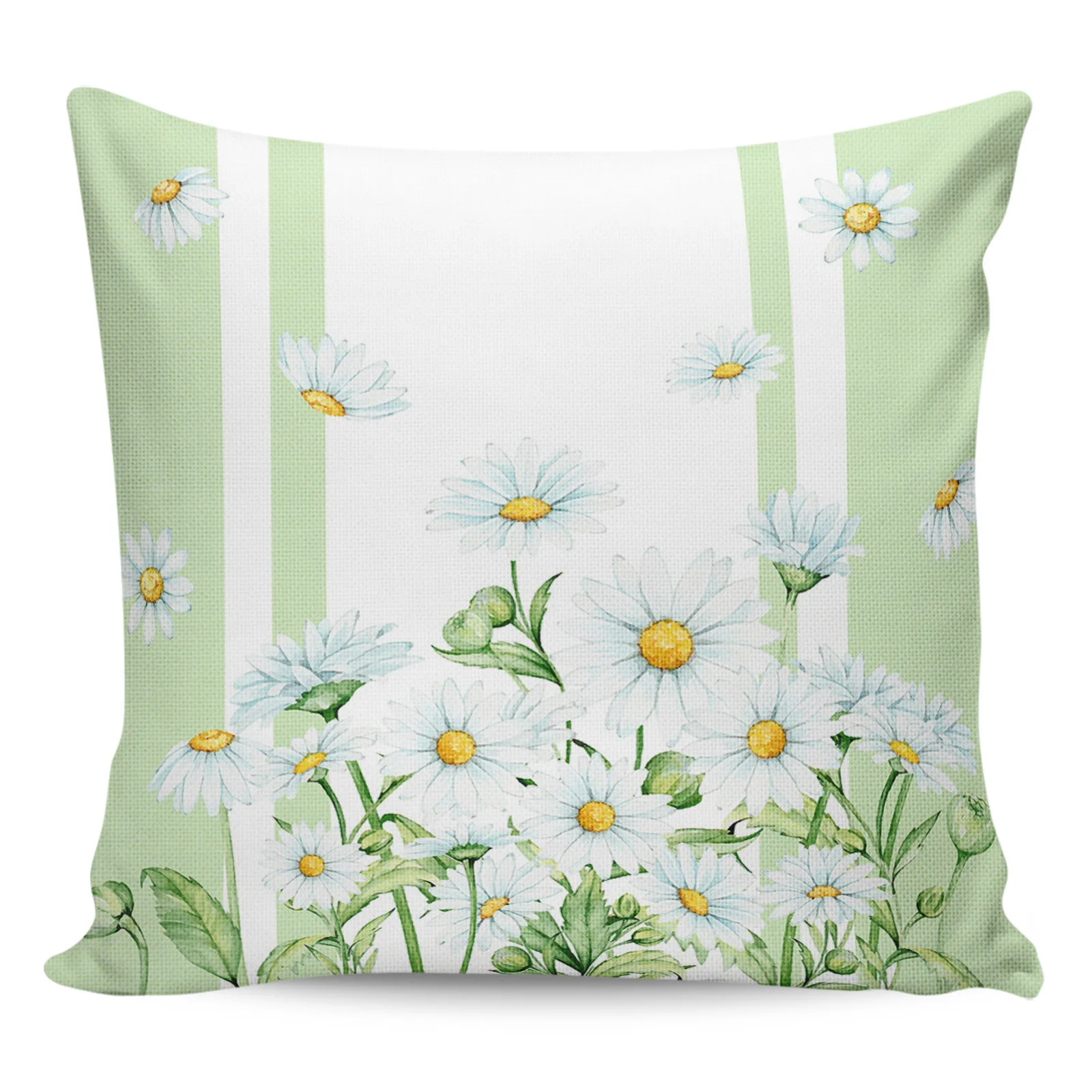 كيس وسادة مزين بالزهور والبابونج مقاوم للماء ، غطاء وسادة أريكة ، مربع ، ألوان مائية ، أخضر ، ديكور منزلي ، 2 * ، 4 *