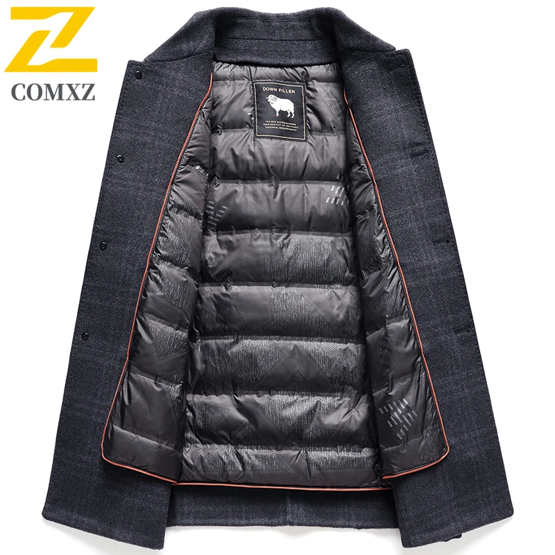 COMXZ Luxury Men Down Jacket Thickened Outdoor Work Warm Long Puffer Jackets Business Casual Cold Resistant Autumn Winter Coat