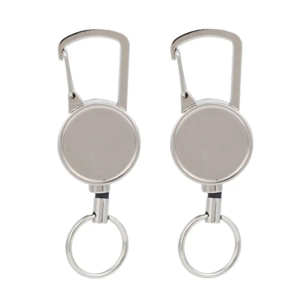 2 Pcs Durable 2.5cm Key Chain All Metal Antitheft Key Ring Heavy Duty Retractable Keychain Camping