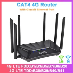 KUWFi CAT4 4G CPE Router 1200Mbps 2.4G 5GHz Dual Band WiFi Router LTE Modem with Gigabit RJ45 Port USIM Slot External Antennas