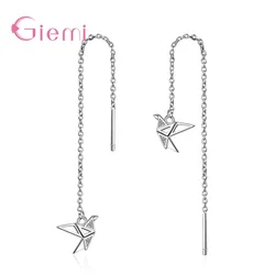 925 Sterling Silver Thousand Paper Crane Drop Earrings for Women Girl Crystal Jewelry Fashion Long Dangle Earring Jewellery