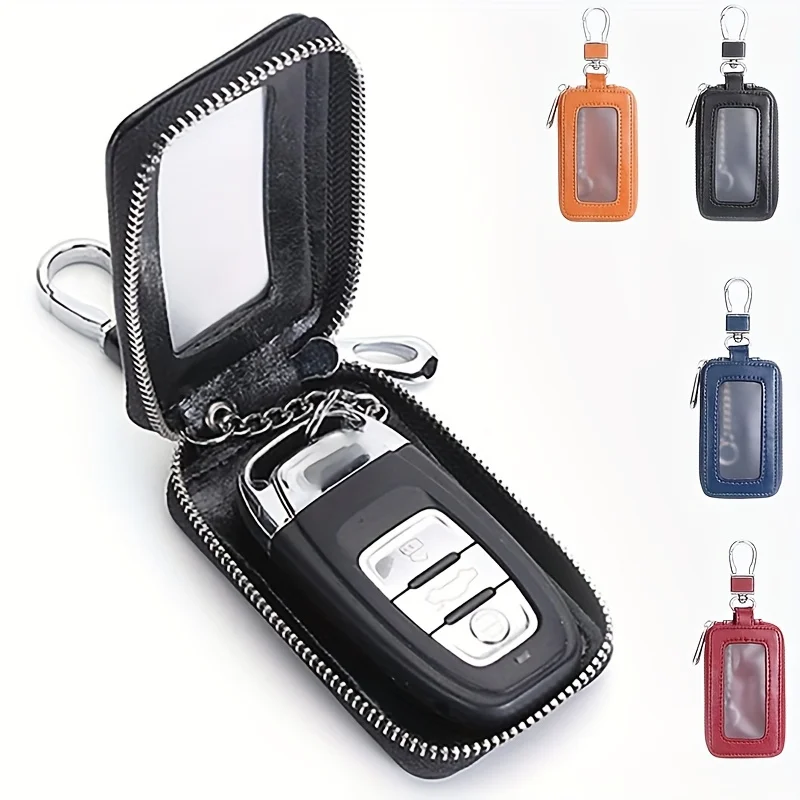 1pc Car Key Case Key Protector Smart Key Chain Coin Holder Metal Hook And Keyring Wallet Retro Bag For Auto Remote Key Fob