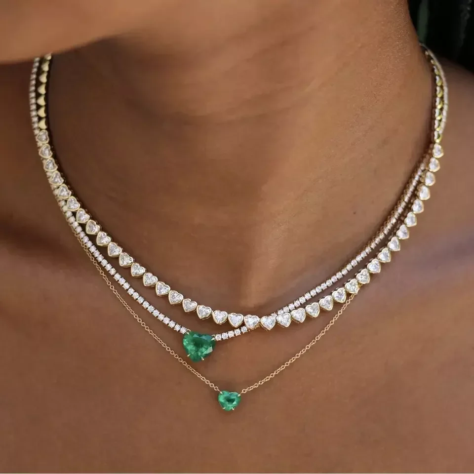 2026 New Fashion 5MM Bezel Heart Shaped Tennis Chain Necklace 16