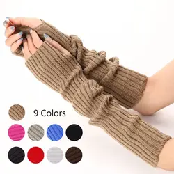 New Women Arm Warmers Japanese White Black Goth Knitted Fingerless Gloves Ankle Wrist Sleeves Harajuku 52cm Girls Gloves