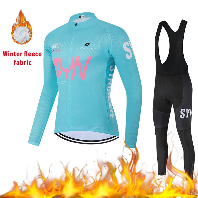 

2025 SYN Men's Bicycle Paddle Bicycle Shirt with Velvet Winter Cycling Coat Long Set Thickened Warm Cycling Jacket