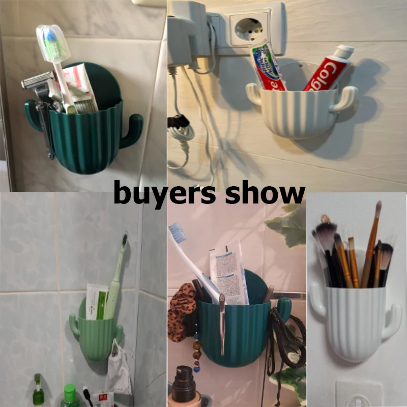 Toothbrush Holder Household Wall Self-adhesive Seamless Cactus Storage Rack Shaver Organizer Drain Shelf Bathroom Accessories