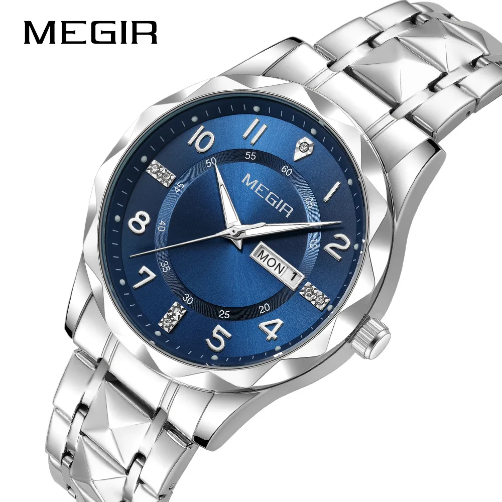 

MEGIR 1093 Brand Quartz Watches for Man Calendar Luminous Business Fashion Waterproof Steel Strap Elegant Men Watch reloj hombre