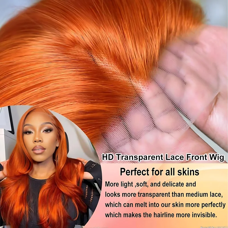 13x4 شعر مستقيم 180% كثافة البرازيلي شعر بشري لعذراء للنساء 350 الزنجبيل البرتقالي الدانتيل الجبهة الباروكات #5