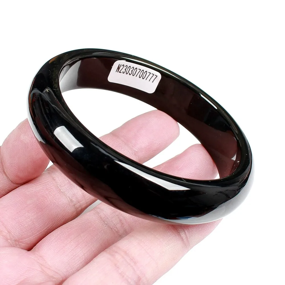 54-64mm Certified Natural Agate Chalcedony Black Jade Bracelet Bangle