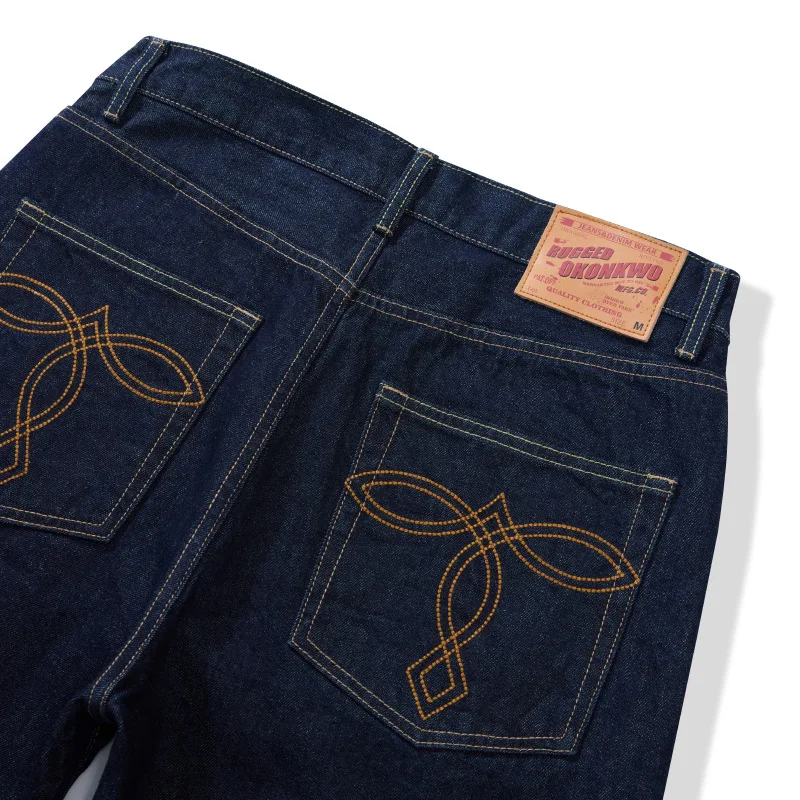 100% coton 13,2 oz jean en jean à lisière brute lourde - jambe droite avec coutures arquées classiques American Vintage OKONKWO