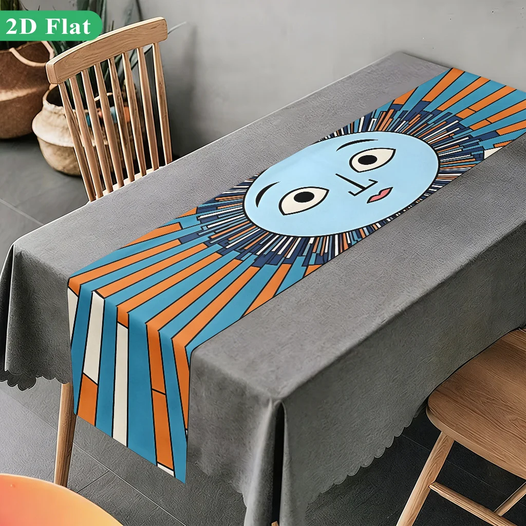 1 Piece Abstract Figure Table Runner with Blue and Orange Lines, Suitable for Farmhouse, Indoor, Kitchen, Celebrations, Table Decoration, Restaurant, and Banquet Decoration Supplies