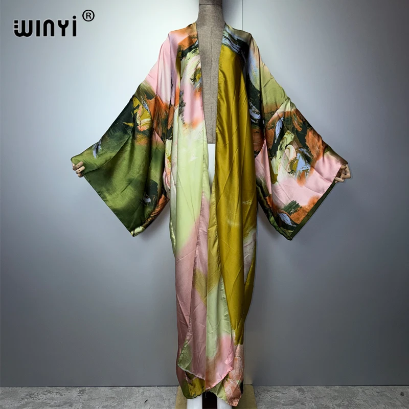 WINYI 2026 Boho Kimono Maxi Beach Wear Cover up Holiday Party Dress Luxury Muslim Women Fashion Open Front Kaftan