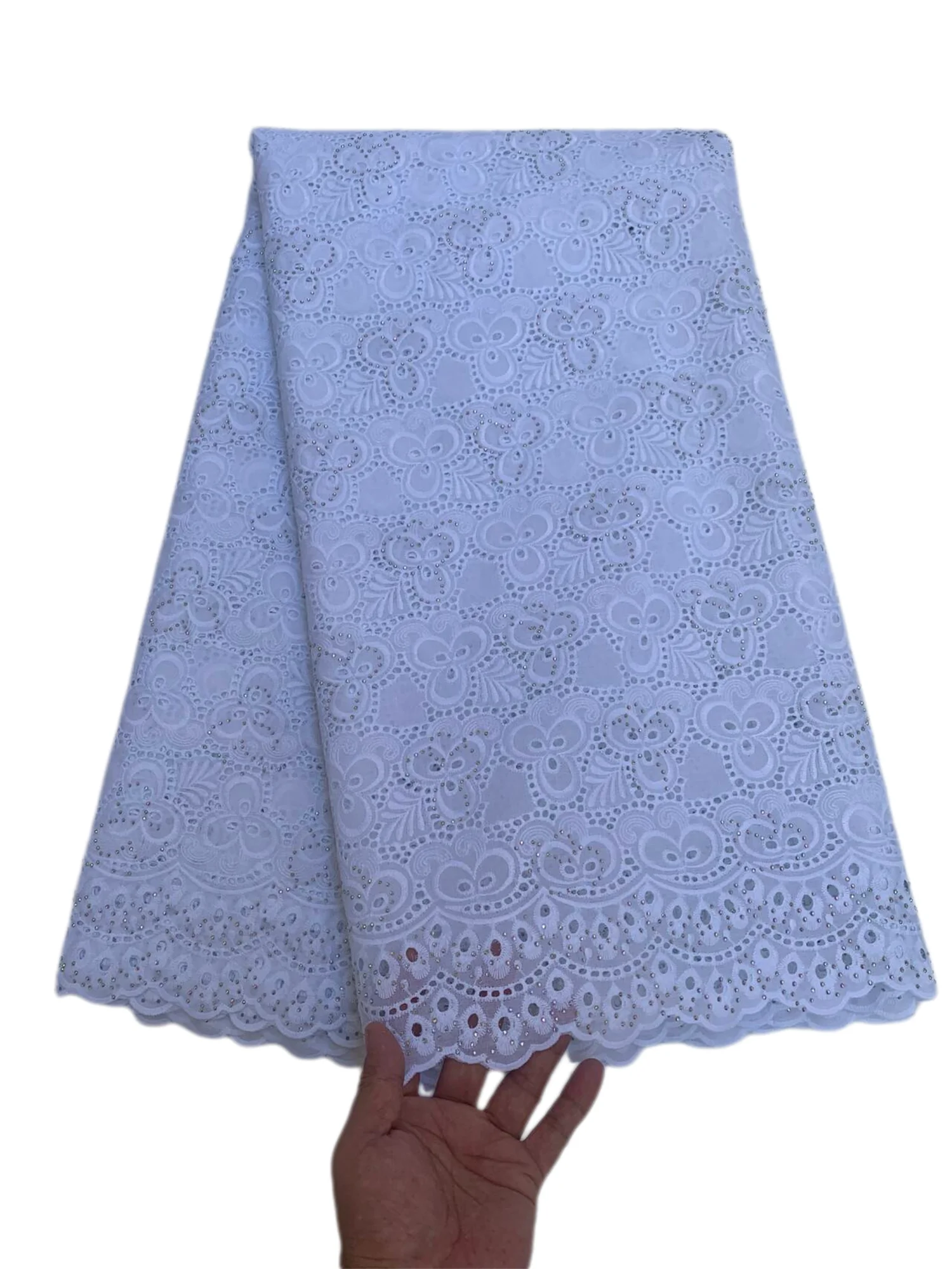 

White Polish Lace African Swiss Voile Lace Fabric For Men Women, Dry Dress,Party Wedding, 100% Cotton, Embroidery Switzerland Se