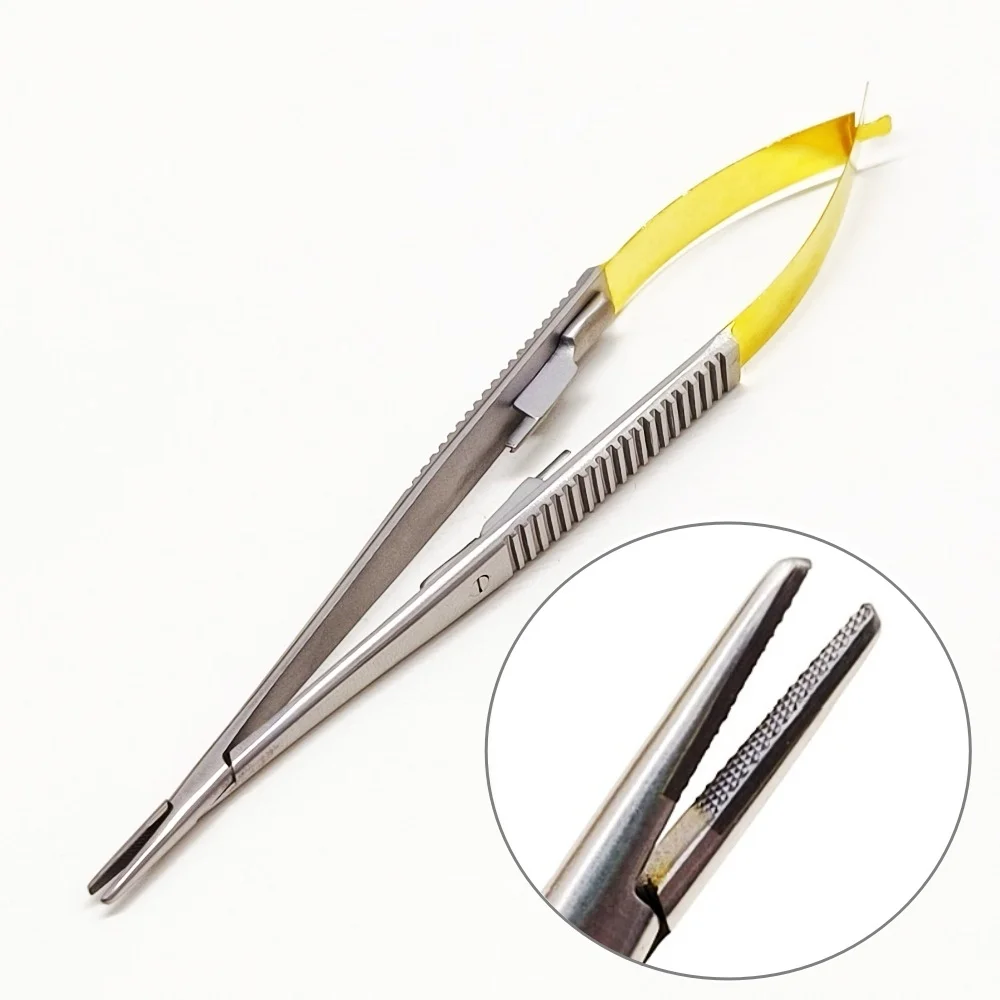 Lab Microscopy Tweezer Surgical Suture Forcep Orthodontic Microsurgical Castroviejo Locking Needle Holder Tip with TCs