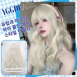 Pelucas sintéticas rubias de estilo clásico europeo con flequillo para mujer, Peluca de pelo ondulado medio, uso diario, Cosplay, resistente al calor, 24 pulgadas