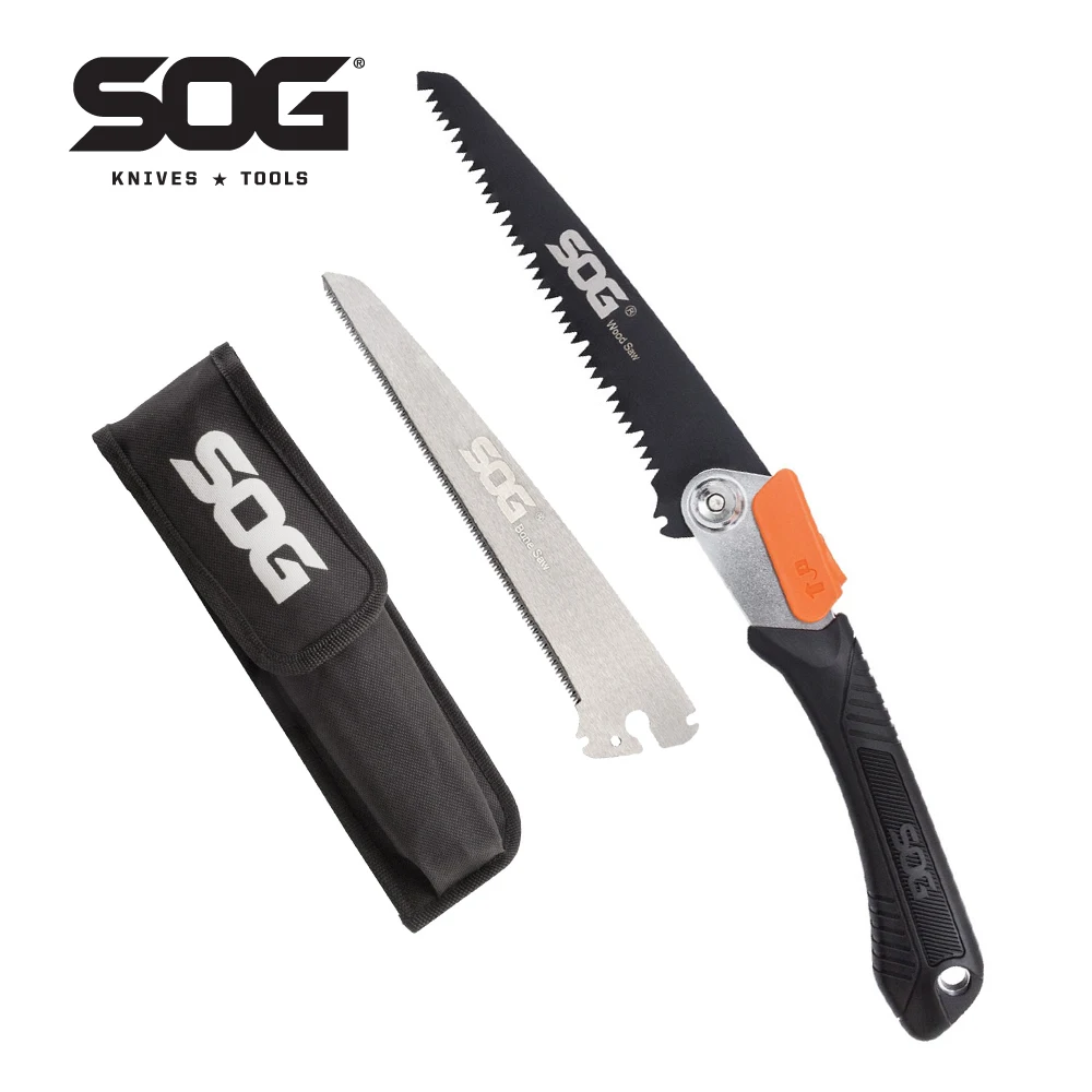 SOG Folding Saw Woodsaw Portable Hand tools Woodworking with 8.25-inch detachable blades compact Outdoor Camping Equipment-F11BN