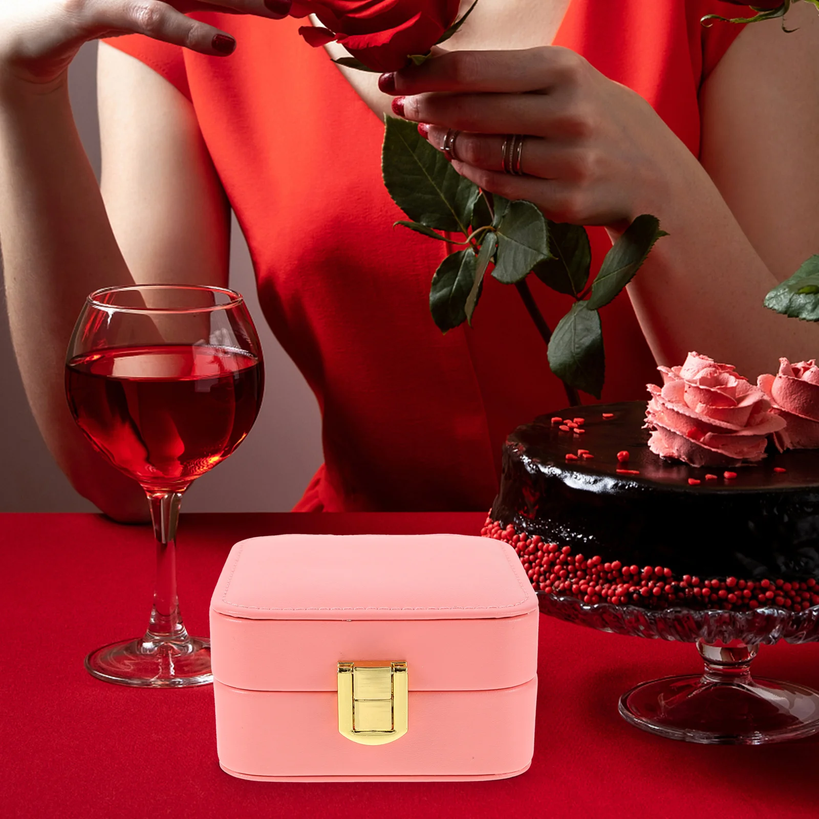 

Small Jewelry Box with Mirror Elegant Travel Organizer for Necklace Bracelet Ring Earring Storage Portable Compact Case