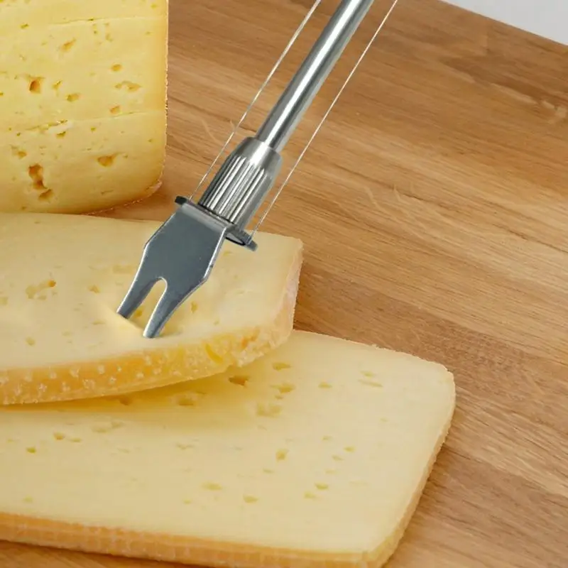 Handheld Double Wire Cheese Board Slicer Stainless Steel Adjustable Butter Cutter with Fork Picker Kitchen Cutting Tool X3UC