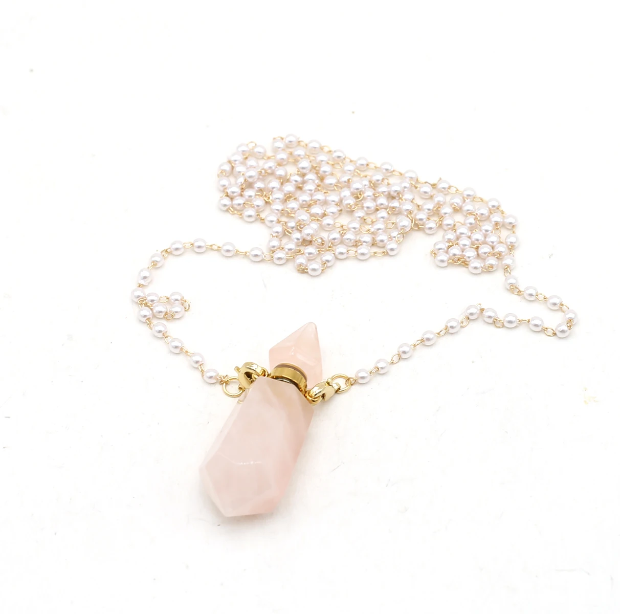 

Gems Jewelry Gifts Essential Oil Diffuser Perfume Bottle Reiki Healing Rose Quartz Pendant Glamour Women's Necklaces
