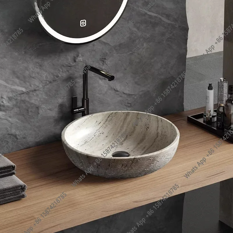 Nc Medieval style table basin, high-end art bowl-shaped wash basin, creative travertine wash basin
