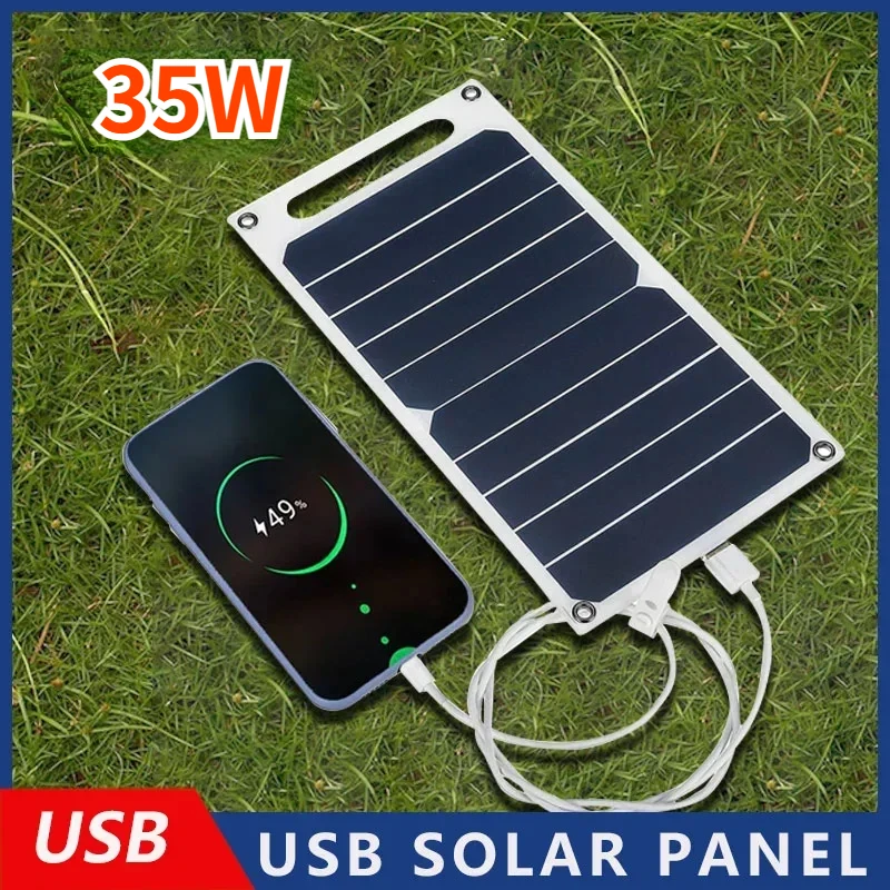 35W Solar Panel With USB Waterproof Outdoor Hiking And Camping Portable Battery Mobile Phone Charging Bank Charging Panel 6.8V