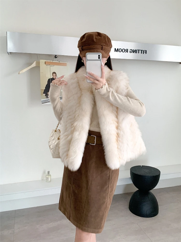 Women Real Fox Fur Vest Gilet Sleeveless Short Waistcoat Luxury Fluffy Fur Waistcoat Autumn Winter Warm Outerwear For Ladies