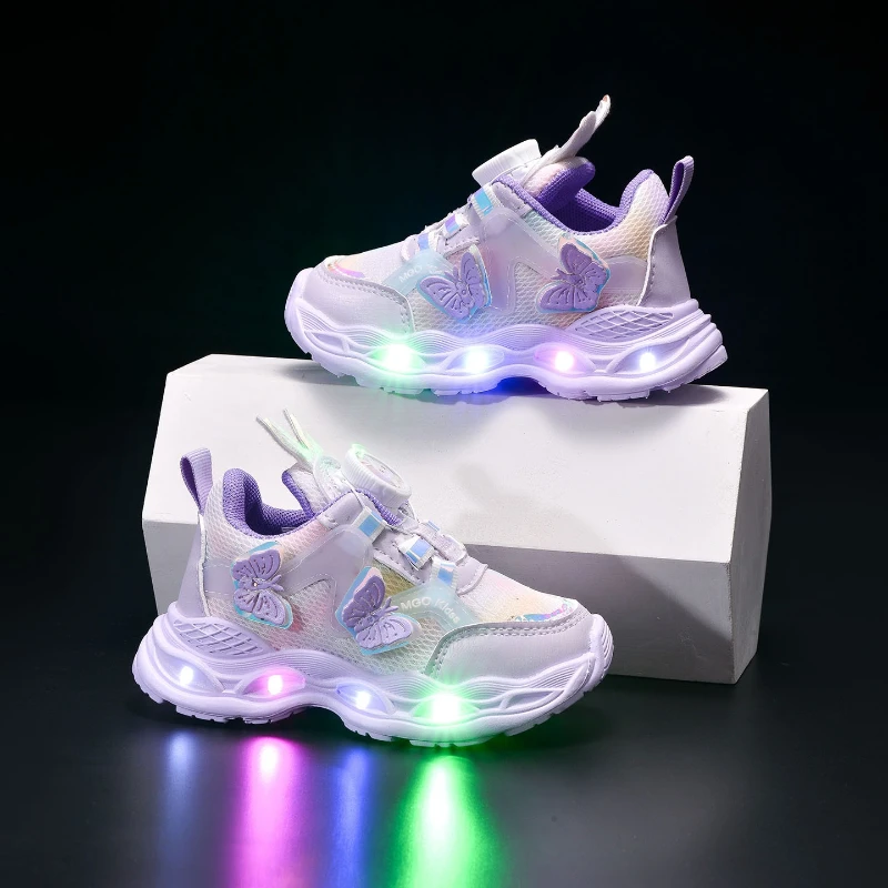 Fashion Girls' Shoes2026Spring New Kids Sneakers Comfort Breathable Girls Mesh Shoes Simple Versatile Child Luminous Casual Shoe
