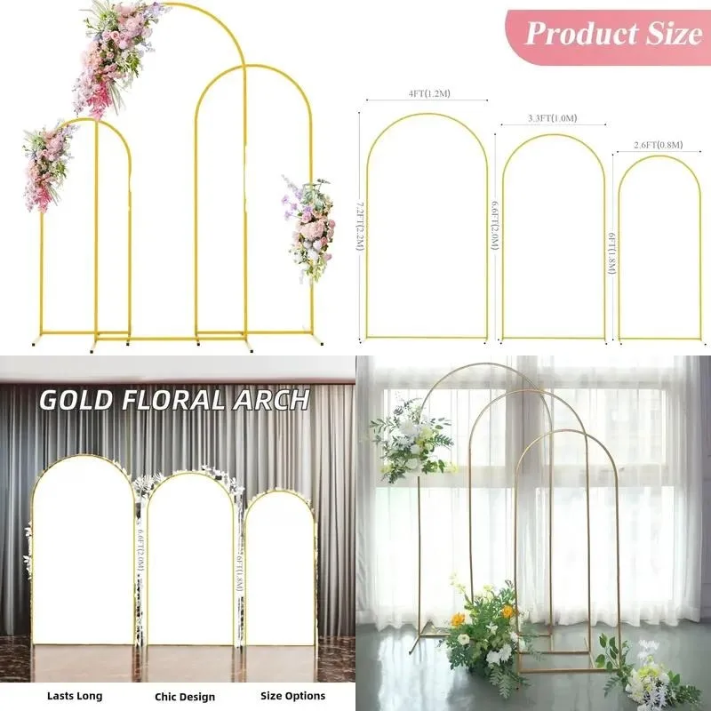 Gold Floral Metal Arch Balloon Frame Background Stand Wedding Birthday Party Decoration