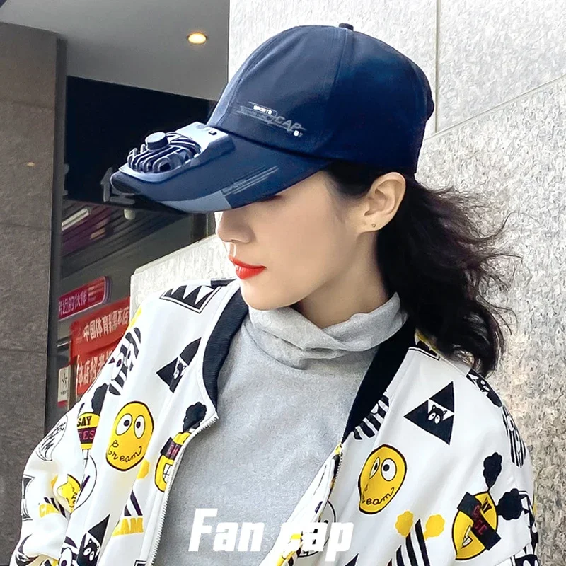 

Sunscreen Letters Print Hat Unisex Summer USB Charging Cooling Fan Baseball Outdoor Golf 2 Speed Adjustable Speed Adjustable