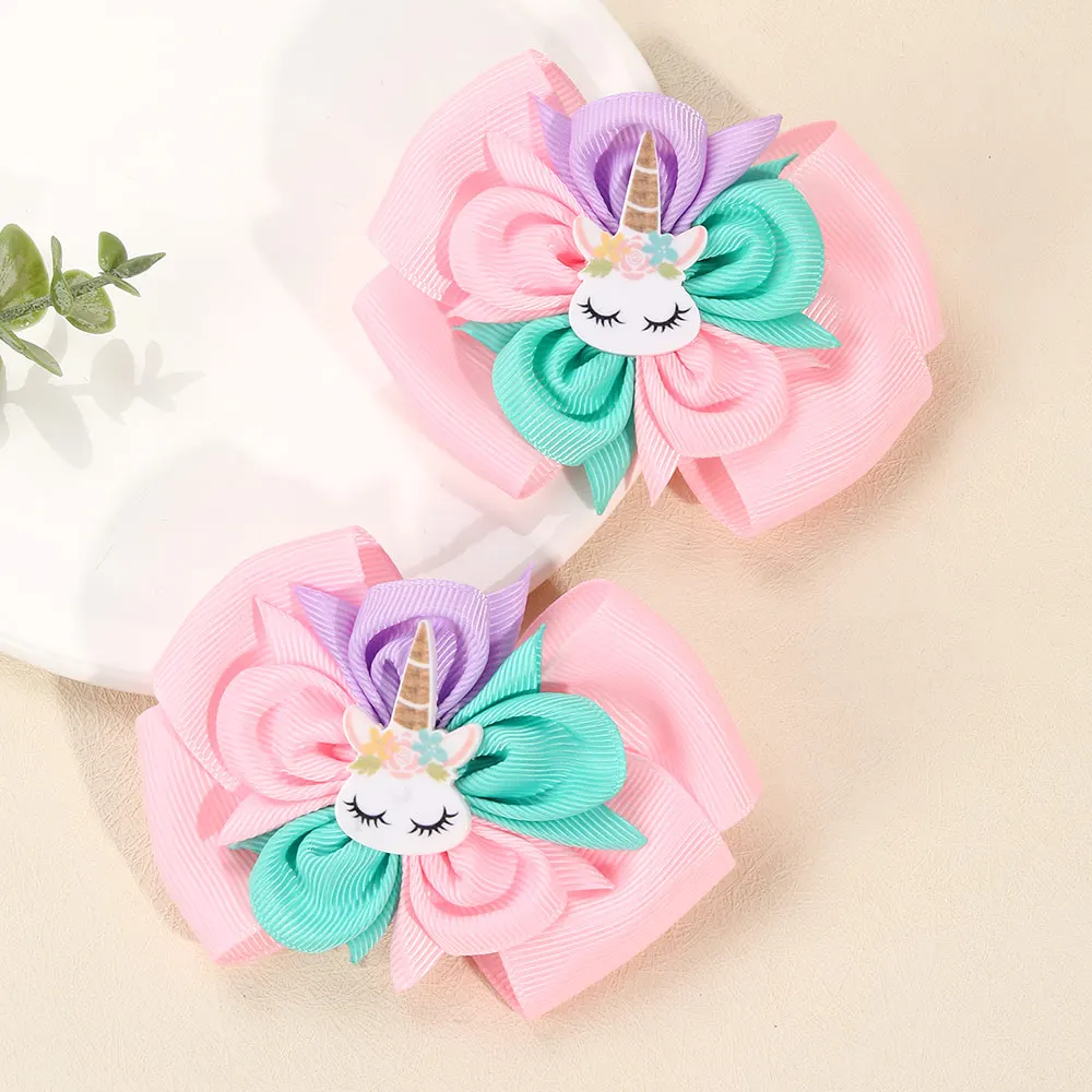 2PCS Sweet Pink Bow Hairpin Kawaii Barrettes Headwear Solid Ribbon Bowknot Hair Clip Hair Styling Tools Boutique Accessories