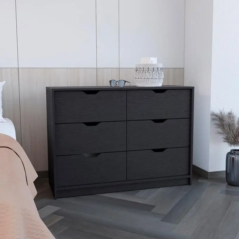 30" Dresser with 2 Lower Cabinets and Drawer Chest, Black Finish, Storage Solution for Bedroom or Living Room