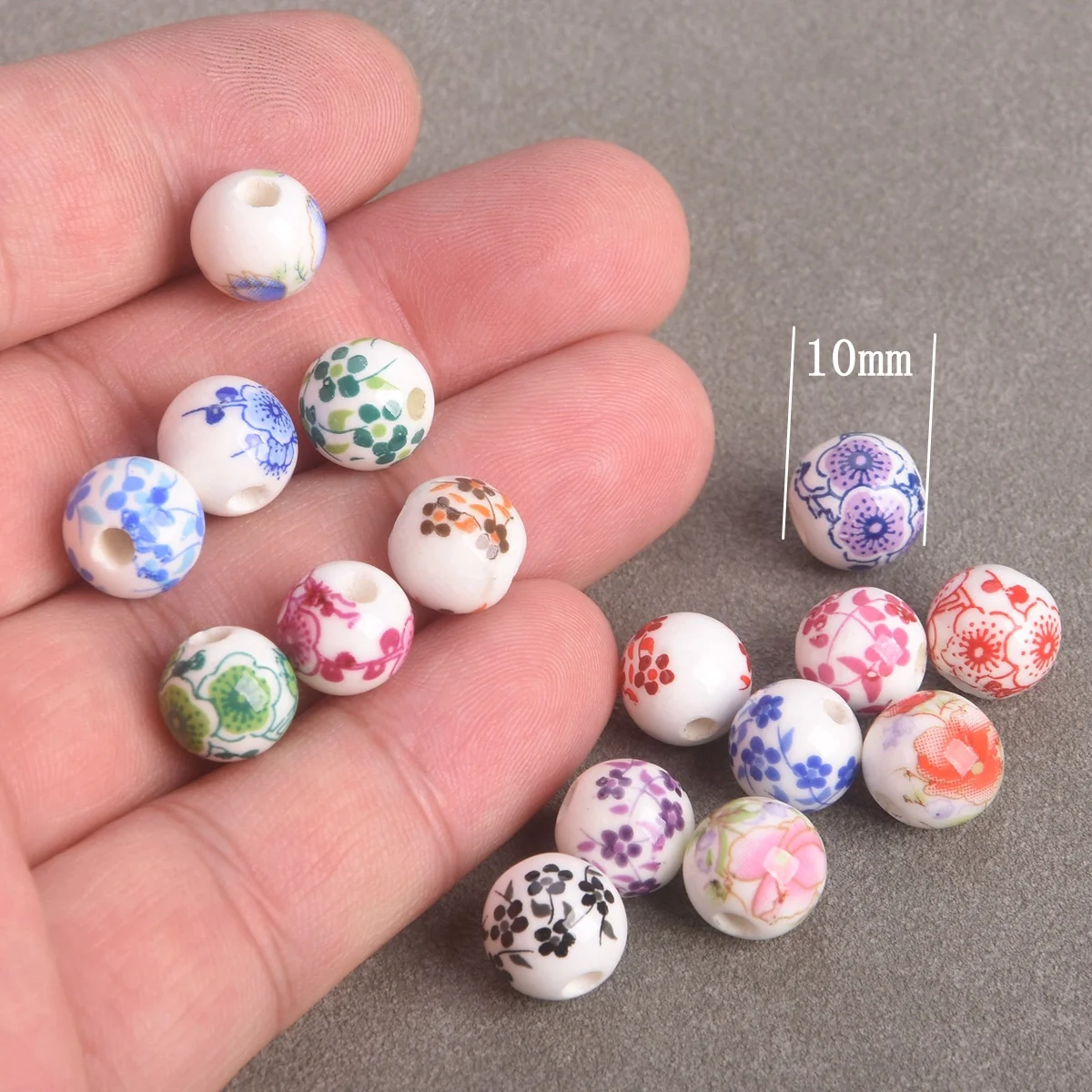10pcs Round 8mm 10mm 12mm Colorful Flower Patterns Ceramic Porcelain Loose Beads For Jewelry Making DIY Bracelet Findings