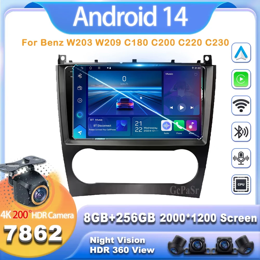 

Android 13 For Benz W203 W209 C180 C200 C220 C230 Car Radio Video Player Multimediale Per Auto Autoradio 4G Carplay WIFI 7862CPU