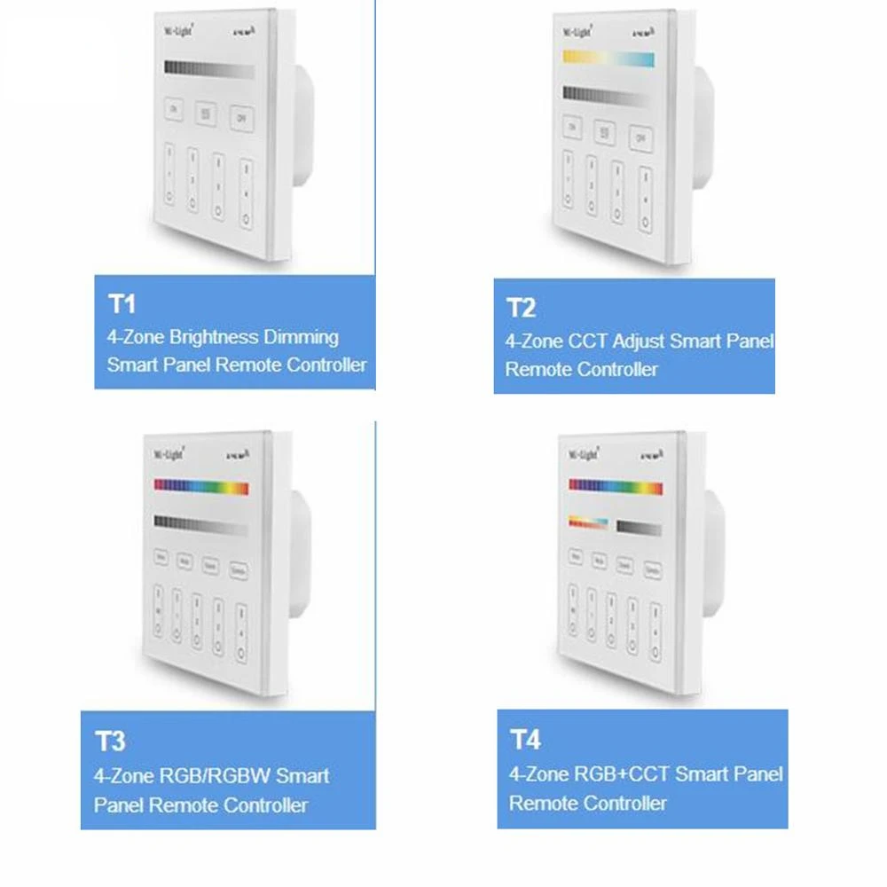 

NEW Milight AC 180-240V 220V T1 T2 T3 T4 4-Zone 2.4GHz Wireless Smart Touch Panel Controller RGBW RGB + CCT Brightness Dimming