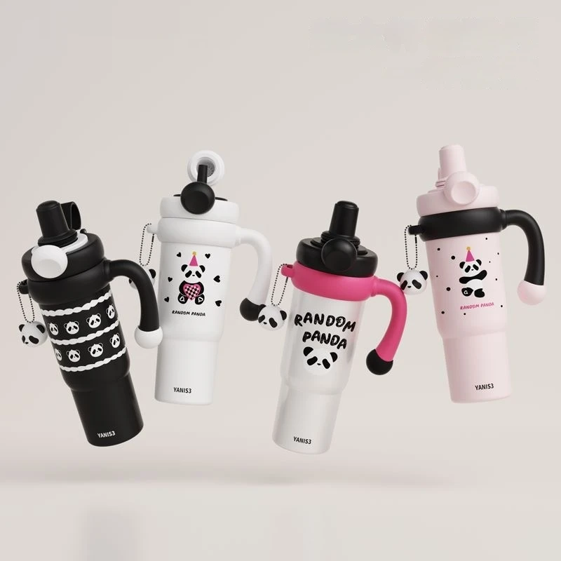 Revestimiento de cerámica Big Mac de alta capacidad, forro interior Kawaii Ice King Cup Girl Student, nuevo patrón, taza de vacío de paja atractiva