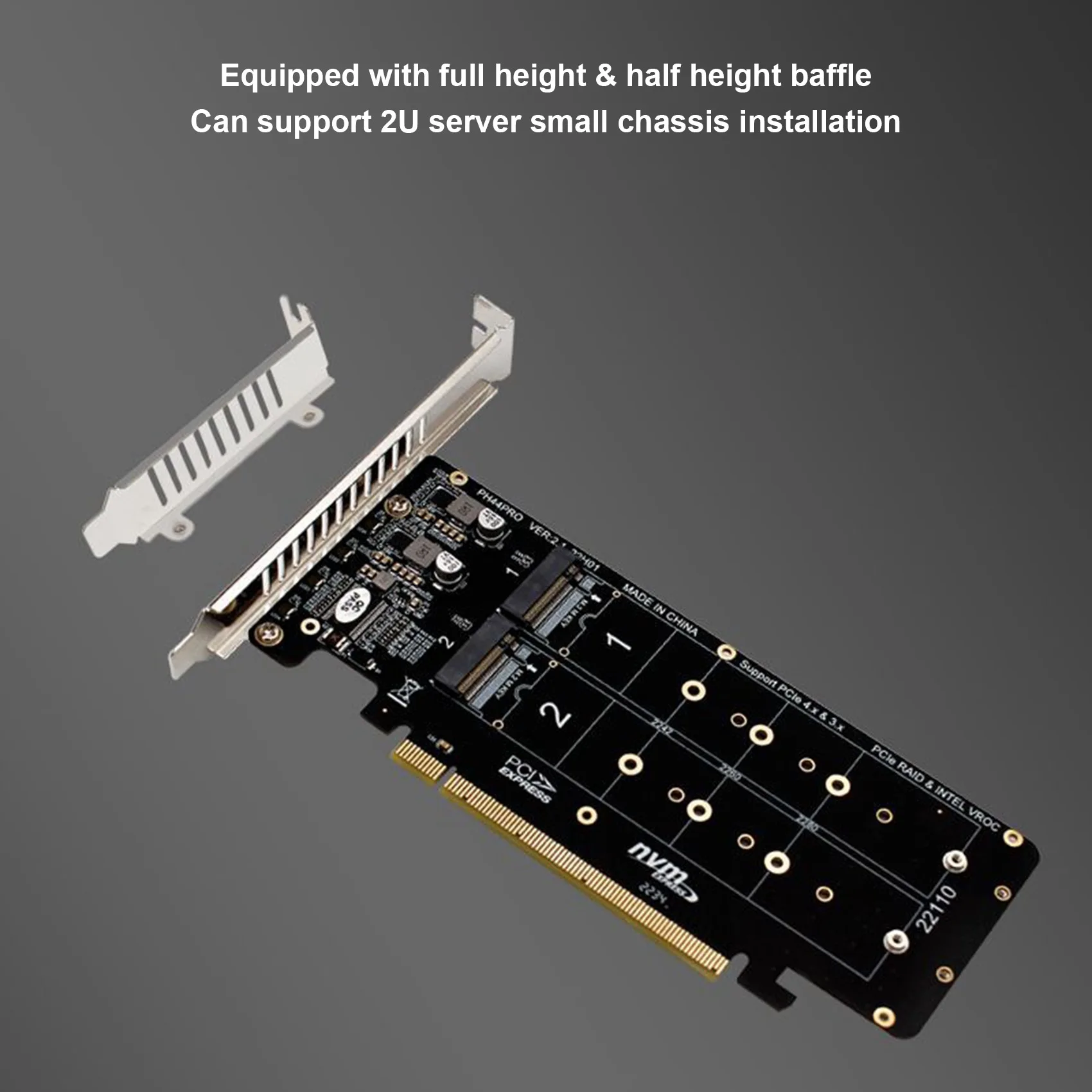 Tarjeta elevadora de servidor PCIE X16 a M.2 m-key NVMEx4 SSD 2U, doble cara, 4 discos, NVME, RAID, PCI-EX16, tarjeta dividida