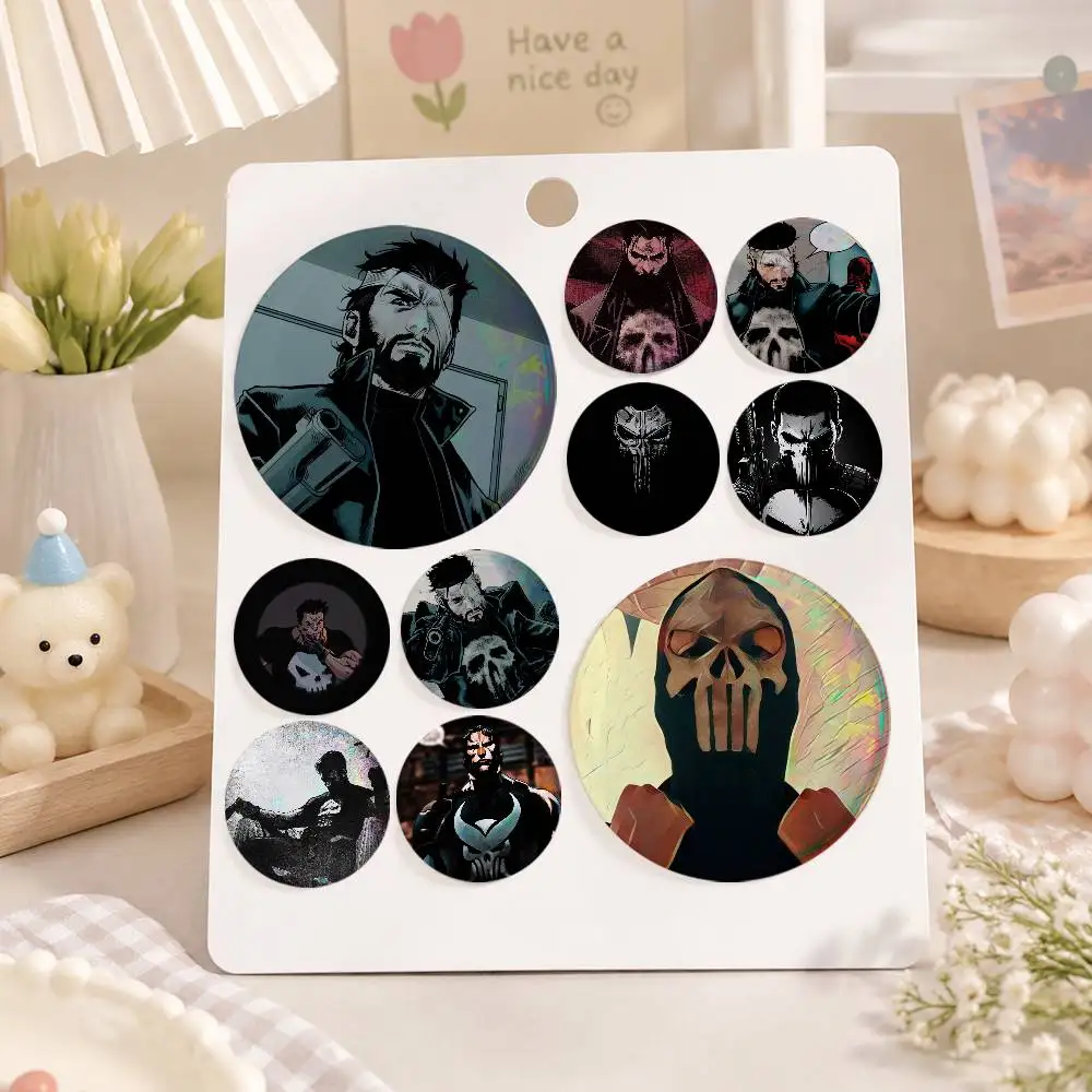 A-The P-Punisher-es Cartoon Round Brooches On Backpack Jacket Acrylic Button Pins Collection Gifts