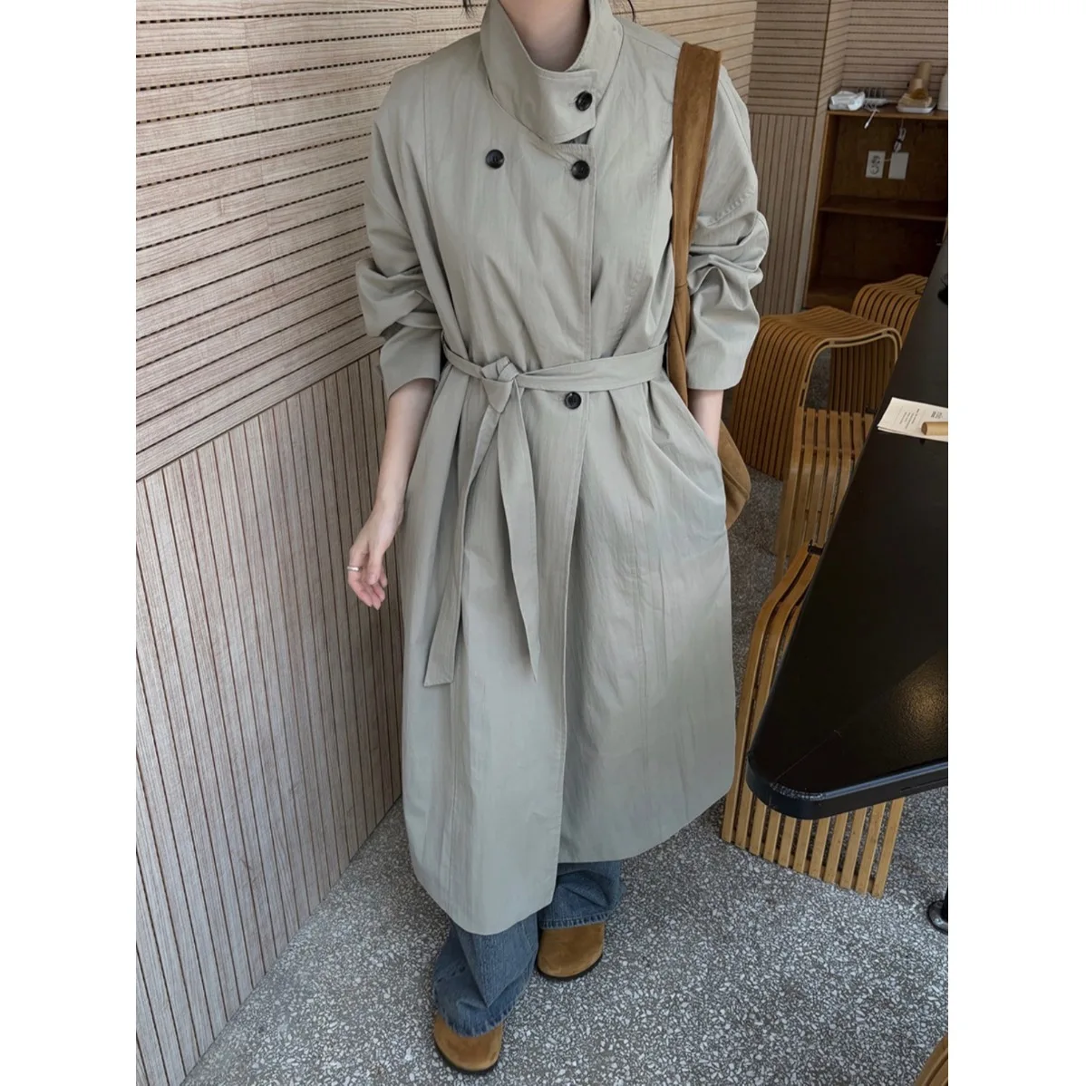 

Женское шикарное осенне-зимнее длинное пальто свободного покроя с воротником-стойкой на пуговицах, утягивающее платье средней длины для поездок на работу Sle Faionable